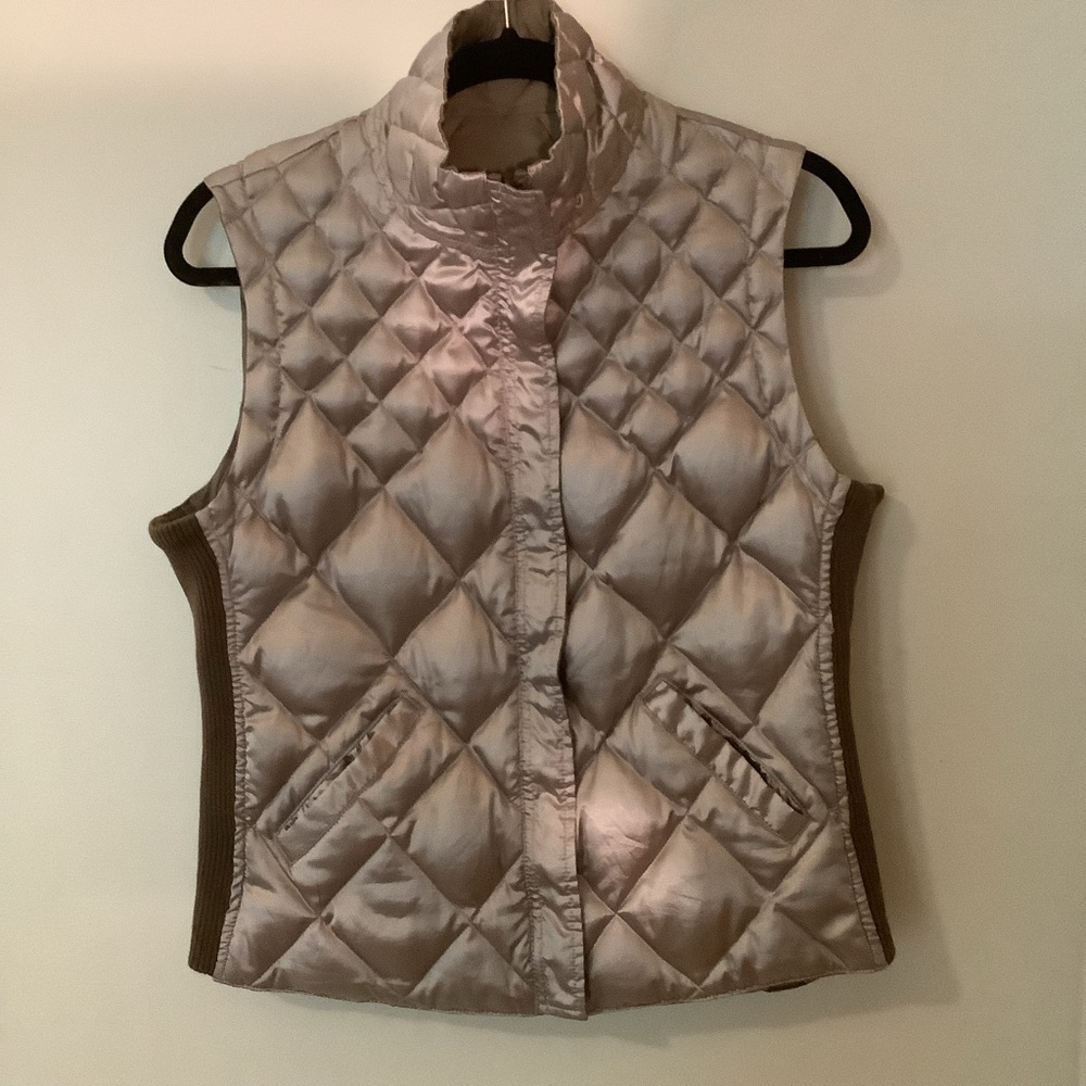 Vintage Talon Small Reversible Down Vest. Silvery Metallic Taupe/ Flat T…